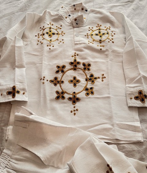 Picture of Traditional Ethiopian/Eritrea Boys Dress (5-6 years old) - Golden & Blue Coptic Cross