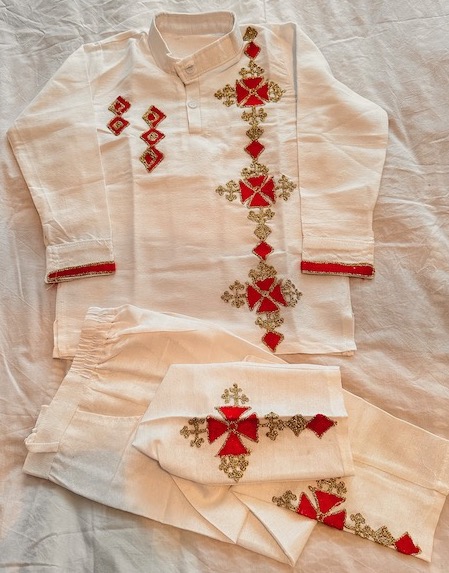 Picture of Traditional Ethiopian/Eritrea Boys Dress (5-6 years) - Golden & Red Coptic Cross