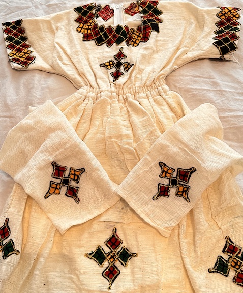 Picture of Traditional Ethiopian/Eritrea Girls Dress (5-6 years) - Golden & Red Coptic Cross