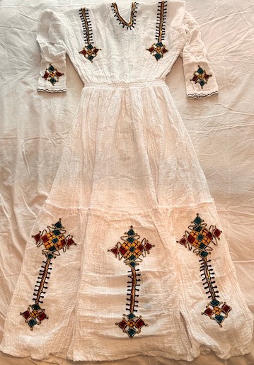 Shop. Traditional Ethiopian Eritrea Women Dress with Golden Green Coptic Cross