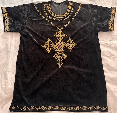 Picture of Ethiopian/Eritrean Traditional Shirt for Men (Black with Golden Coptic Cross)